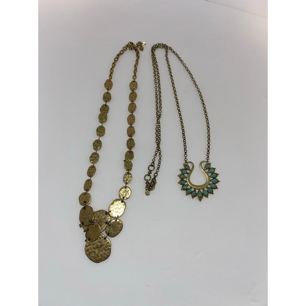 Lucky Brand Necklace Bundle Lot 2 Gold Tone Adjustable Necklaces Boho Statement